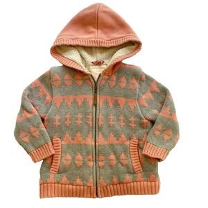 Hanna Andersson Fleece Lined Knit Jacket Hooded Pink Grey Size 90 Zip Up Size 3t